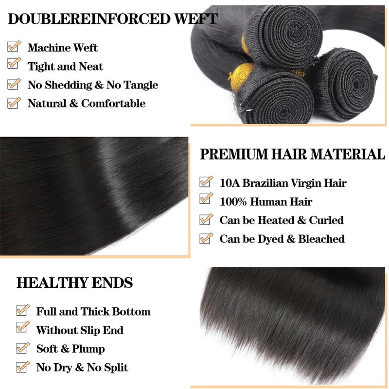 ROYAL IMPRESSION 12A Brazilian Straight Bundles Human Hair 16" 18" 20" 300g 100% Unprocessed Virgin Straight Human Hair Bundles Double Weft Quick Weave Hair 3 Bundles Deals Natural Color - Image 2